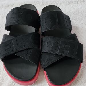 Sorel Womens Roaming Sport Black/Pink Slides Size 7.5 Preowned